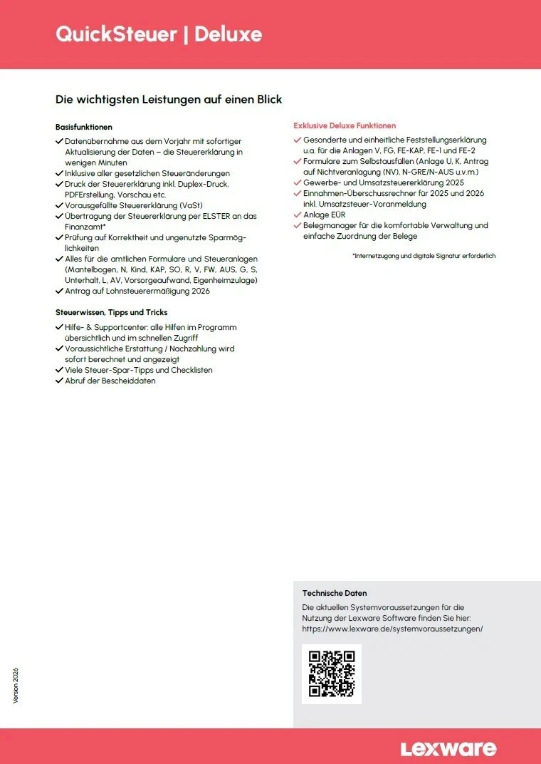 Lexware QuickSteuer 2026 | Steuerjahr 2025 | 3 Steuererklärungen | ESD